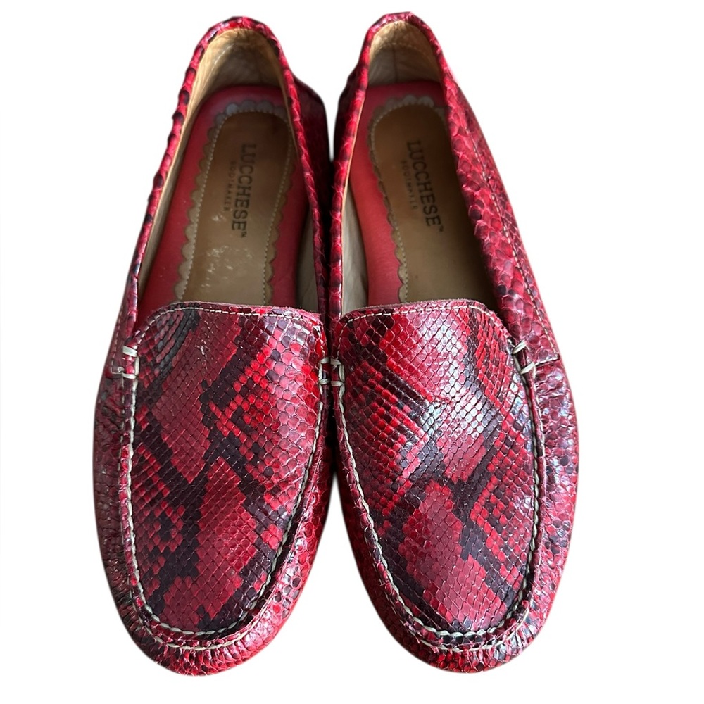 Lucchese Red Faux Snakeskin Leather Loafers Size 8.5